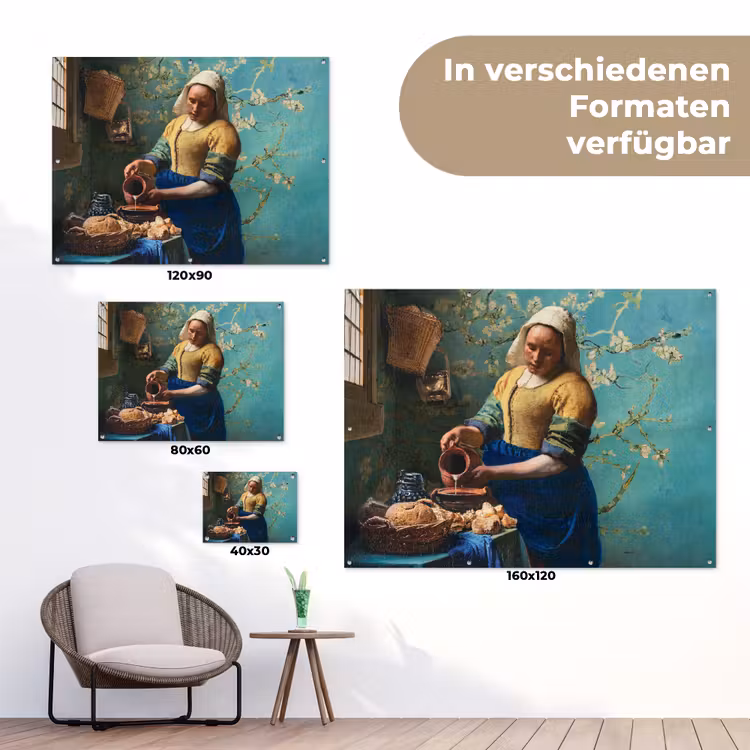 Melkmeisje - Amandelbloesem - Van Gogh - Vermeer - Schilderij - Oude meesters tuinposter los doek klein -Xsfeer9_DE