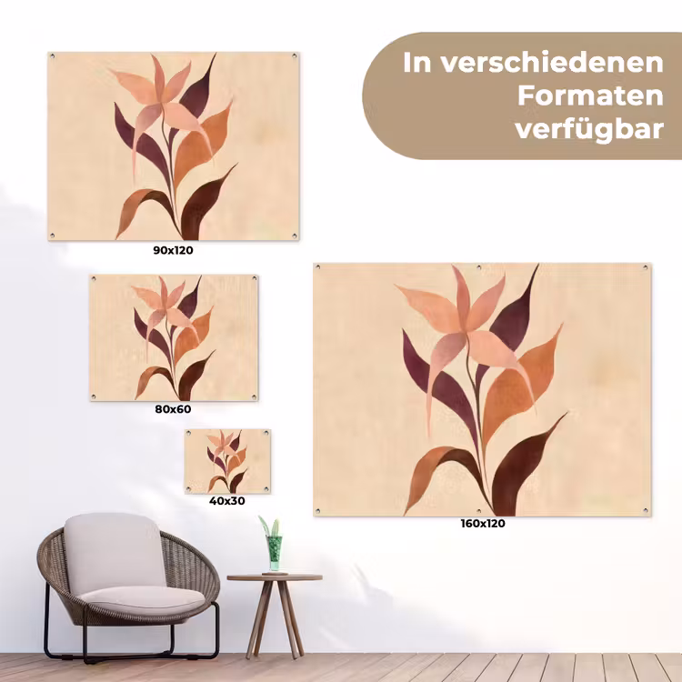 Minimalistisch - Bloem - Bladeren - Beige tuinposter los doek klein -Xsfeer9_DE