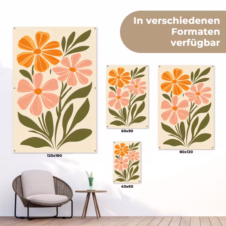 Minimalistisch - Bloemen - Bladeren - Roze tuinposter los doek klein -Xsfeer9_DE
