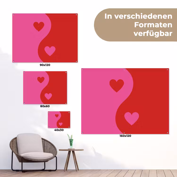 Minimalistisch - Rood - Roze - Hartjes tuinposter los doek klein -Xsfeer9_DE