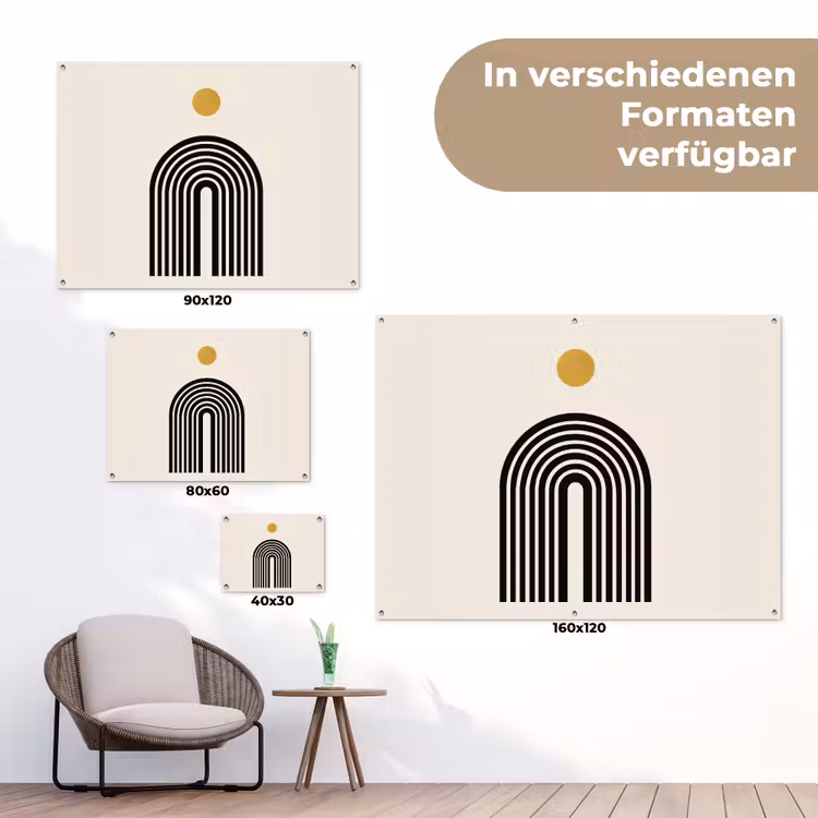 Minimalistisch - Zwarte boog - Gouden cirkel tuinposter los doek klein -Xsfeer9_DE