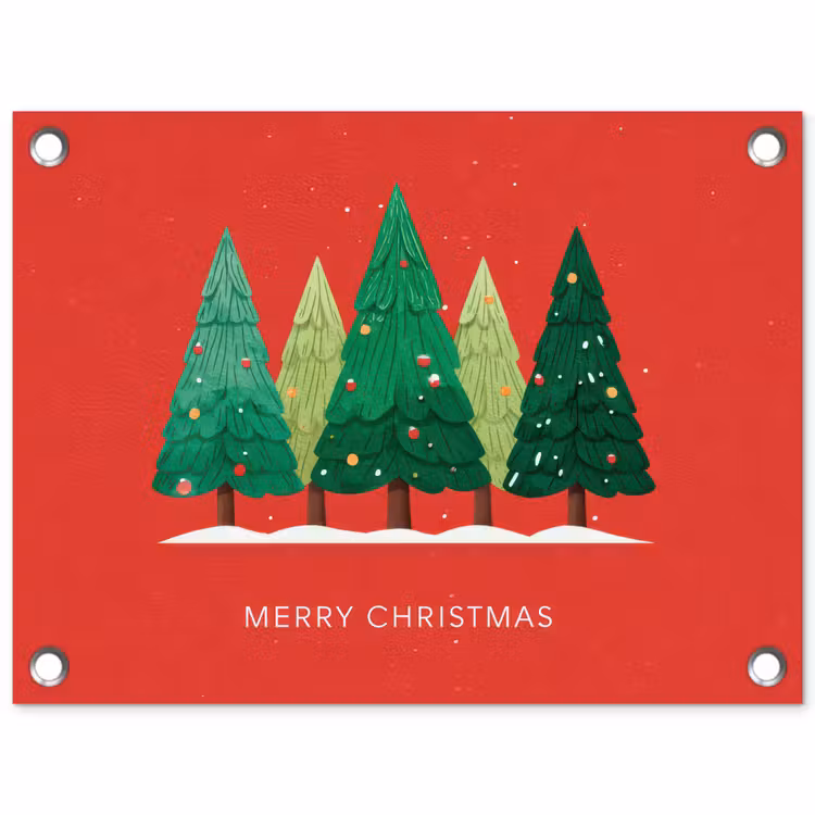 Minimalistisch - Kerstbomen - Rood - Sneeuw tuinposter los doek klein -3d