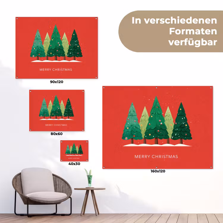 Minimalistisch - Kerstbomen - Rood - Sneeuw tuinposter los doek klein -Xsfeer9_DE