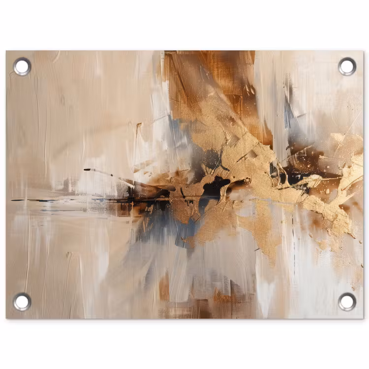 Modern - Bruin - Abstract - Beige tuinposter los doek klein -3d