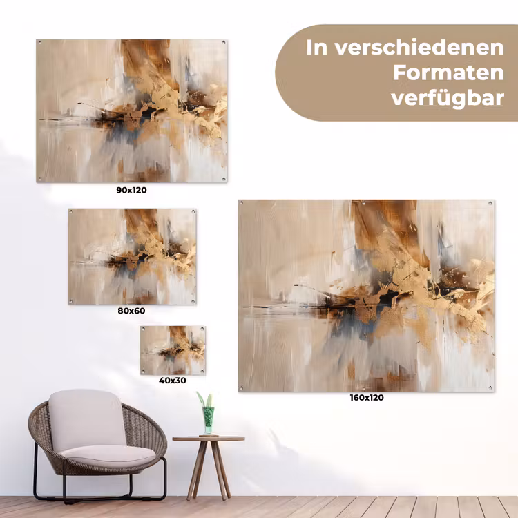 Modern - Bruin - Abstract - Beige tuinposter los doek klein -Xsfeer9_DE