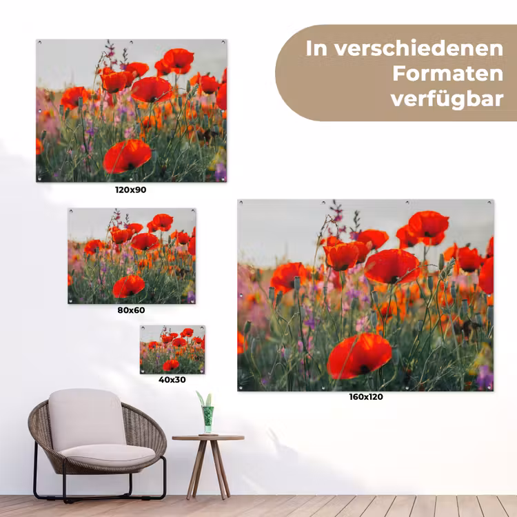 Klaproos - Bloemen - Rood - Paars - Weide tuinposter los doek klein -Xsfeer9_DE