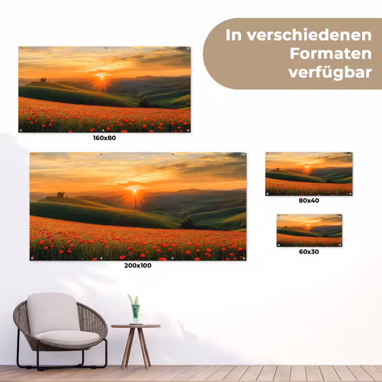 Klaprozen - Bloemen - Heuvels - Zonsondergang tuinposter los doek klein -Xsfeer9_DE