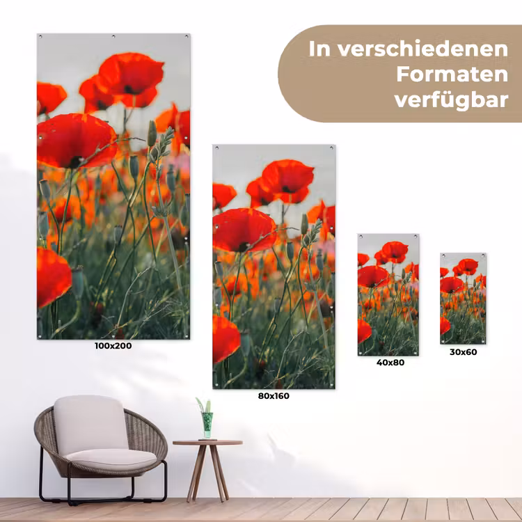Klaprozen in close-up bij zonsondergang tuinposter los doek klein -Xsfeer9_DE