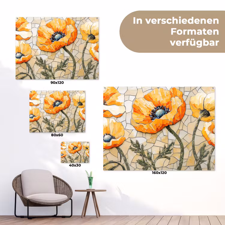 Klaprozen - Oranje - Mozaïek - Bladeren tuinposter los doek klein -Xsfeer9_DE