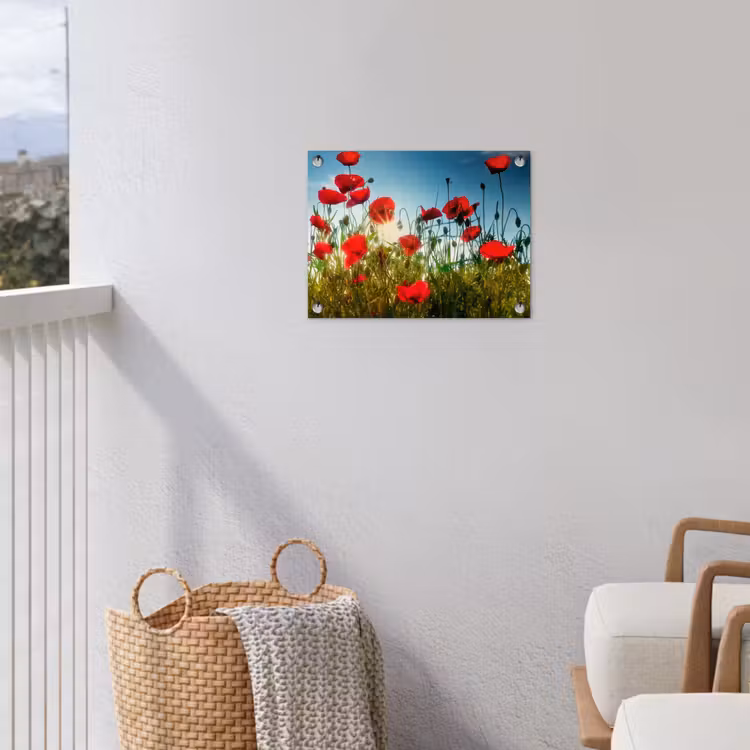 Klaprozen - Toscane - Zon - Rood - Blauw tuinposter los doek klein -sfeer8