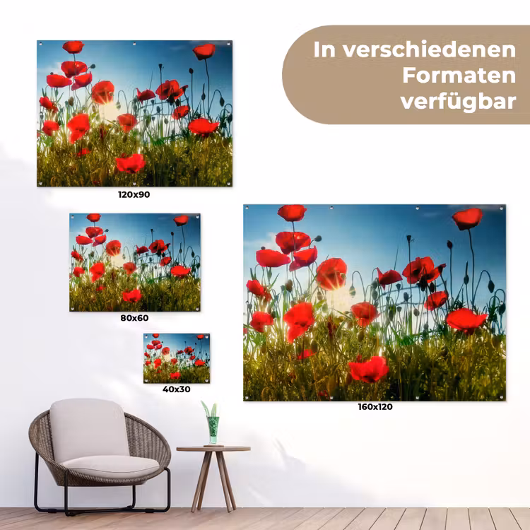 Klaprozen - Toscane - Zon - Rood - Blauw tuinposter los doek klein -Xsfeer9_DE