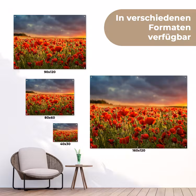 Klaprozenveld bij zonsondergang tuinposter los doek klein -Xsfeer9_DE