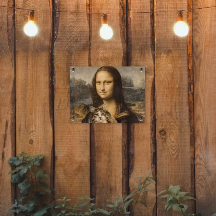 Mona Lisa - Kat - Leonardo da Vinci - Vintage - Kunstwerk - Oude meesters - Schilderij tuinposter los doek klein -sfeer1