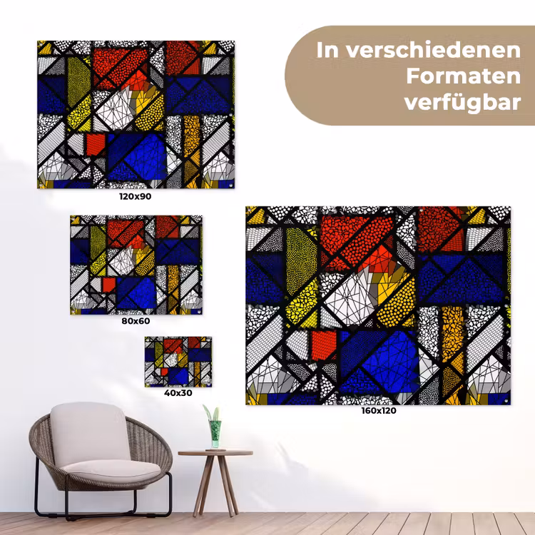Mondriaan - Glas in lood - Oude Meesters - Kunstwerk - Abstract - Schilderij tuinposter los doek klein -Xsfeer9_DE