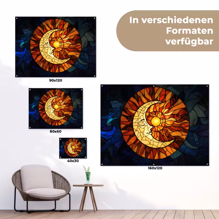 Mozaïek - Glas - Maan - Donkerblauw tuinposter los doek klein -Xsfeer9_DE