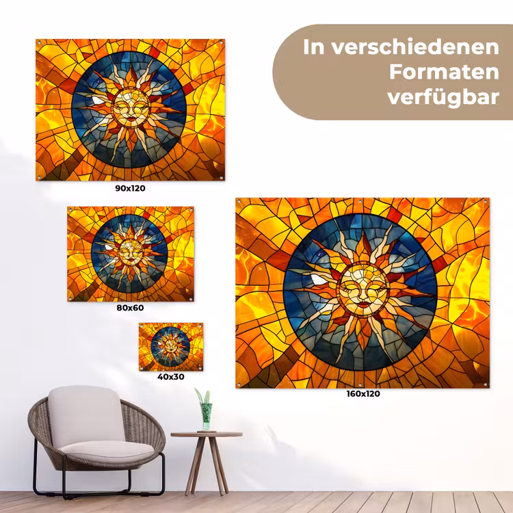 Mozaïek - Zon - Geel - Cirkel tuinposter los doek klein -Xsfeer9_DE