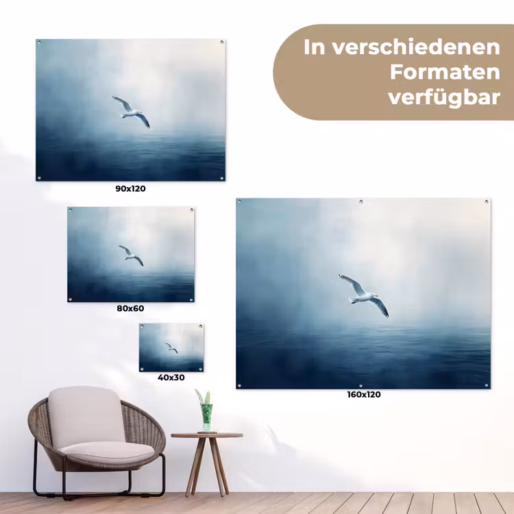 Meeuw - Wit - Zee - Mistig tuinposter los doek klein -Xsfeer9_DE