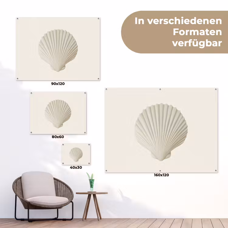 Schelp - Minimalistisch - Wit tuinposter los doek klein -Xsfeer9_DE