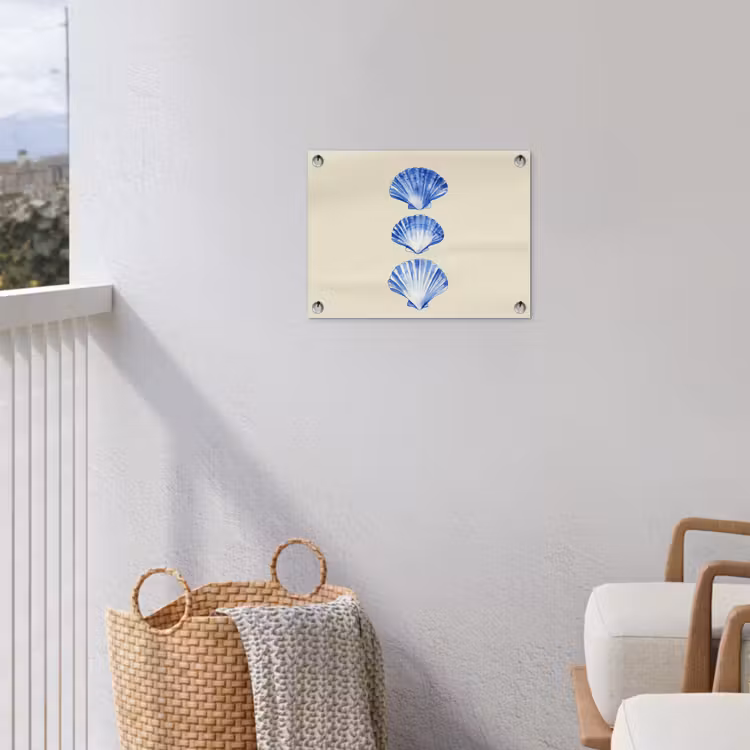 Schelpen - Blauw - Beige tuinposter los doek klein -sfeer8