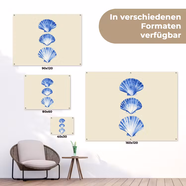 Schelpen - Blauw - Beige tuinposter los doek klein -Xsfeer9_DE