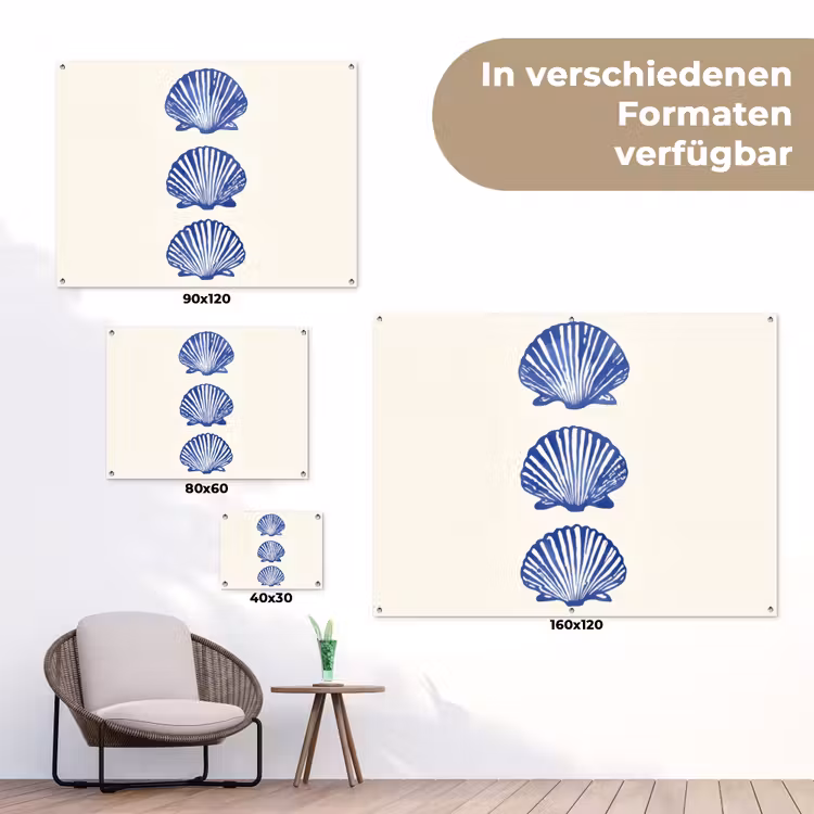 Schelpen - Blauw - Patroon tuinposter los doek klein -Xsfeer9_DE