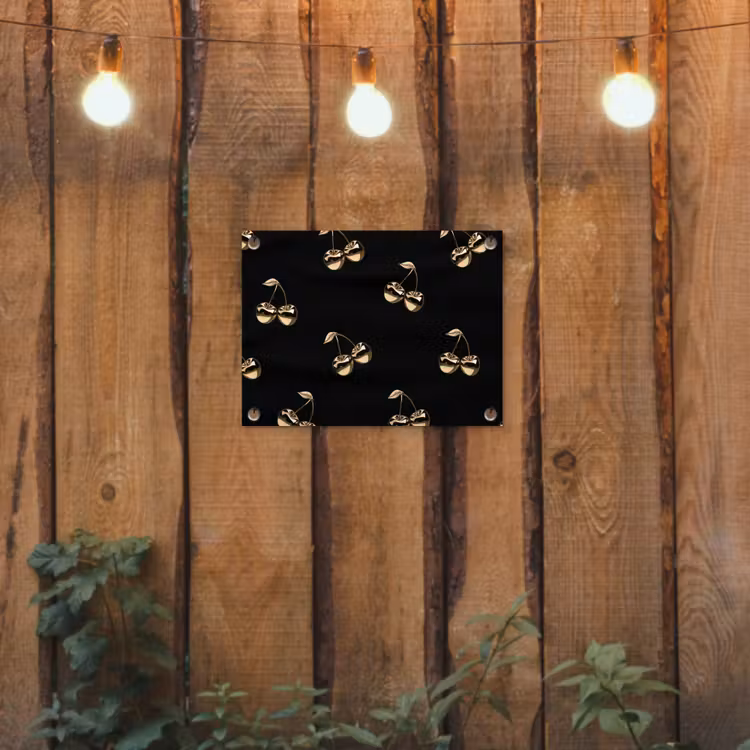 Patroon - Kersen - Goud - Chrome tuinposter los doek klein -sfeer1