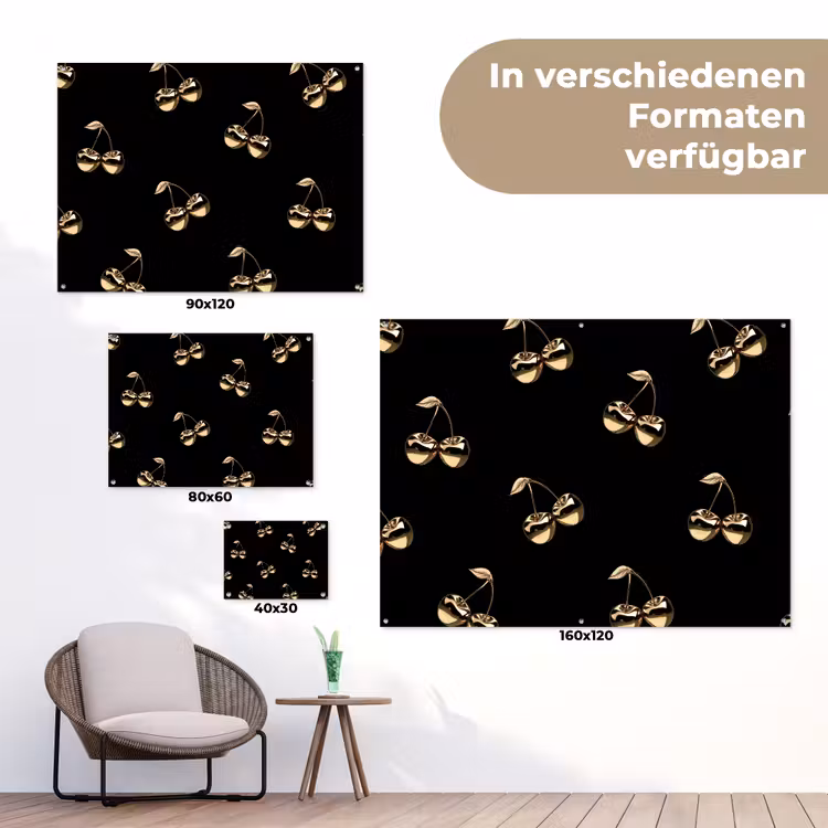 Patroon - Kersen - Goud - Chrome tuinposter los doek klein -Xsfeer9_DE