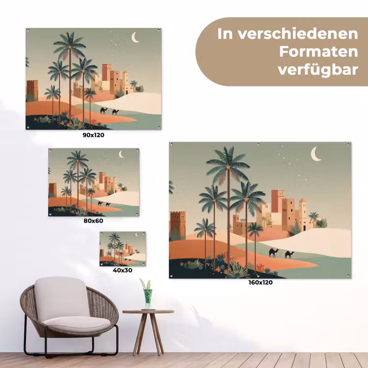 Nachtlandschap - Kamelen - Sterren - zandduinden tuinposter los doek klein -Xsfeer9_DE