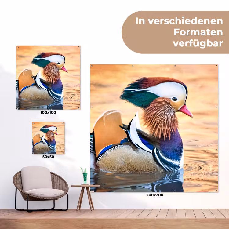 Close-up mandarijneend tuinposter los doek klein -Xsfeer9_DE