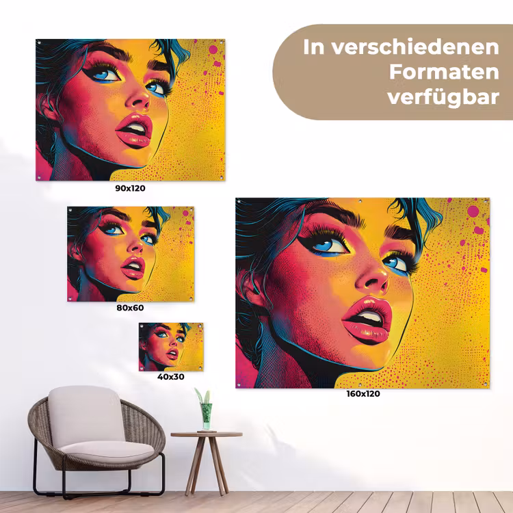 Close-up - Vrouwengezicht - Stippen - Geel tuinposter los doek klein -Xsfeer9_DE