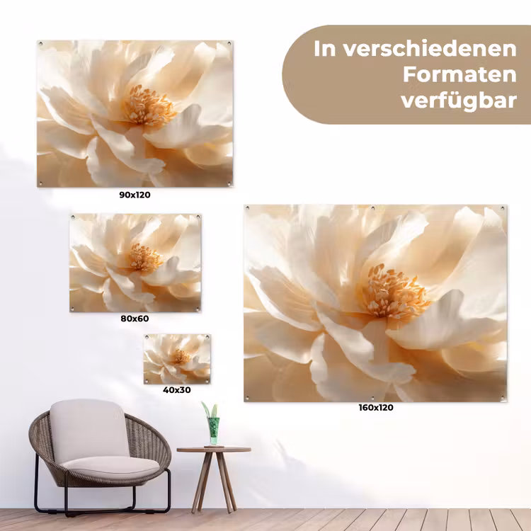 Close up - Pioenroos - Wit tuinposter los doek klein -Xsfeer9_DE