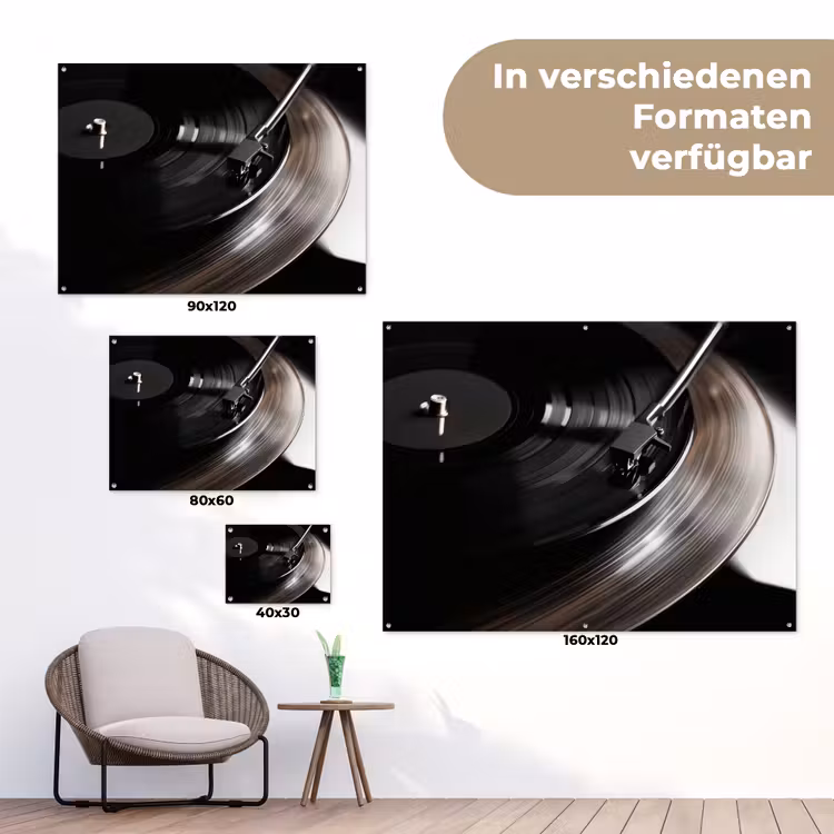 Close-up - Vinylplaat - Platenspeler - Zwart tuinposter los doek klein -Xsfeer9_DE