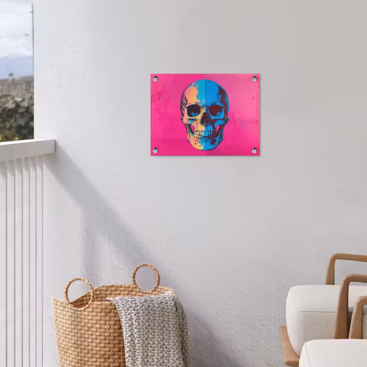 Neon - Blauw - Pop-art - Schedel tuinposter los doek klein -sfeer8