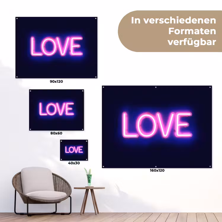 Neon - Love - Valentijn tuinposter los doek klein -Xsfeer9_DE