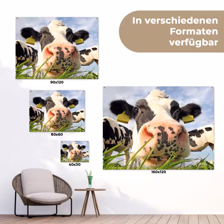 Nieuwsgierige koe in close-up tuinposter los doek klein -Xsfeer9_DE