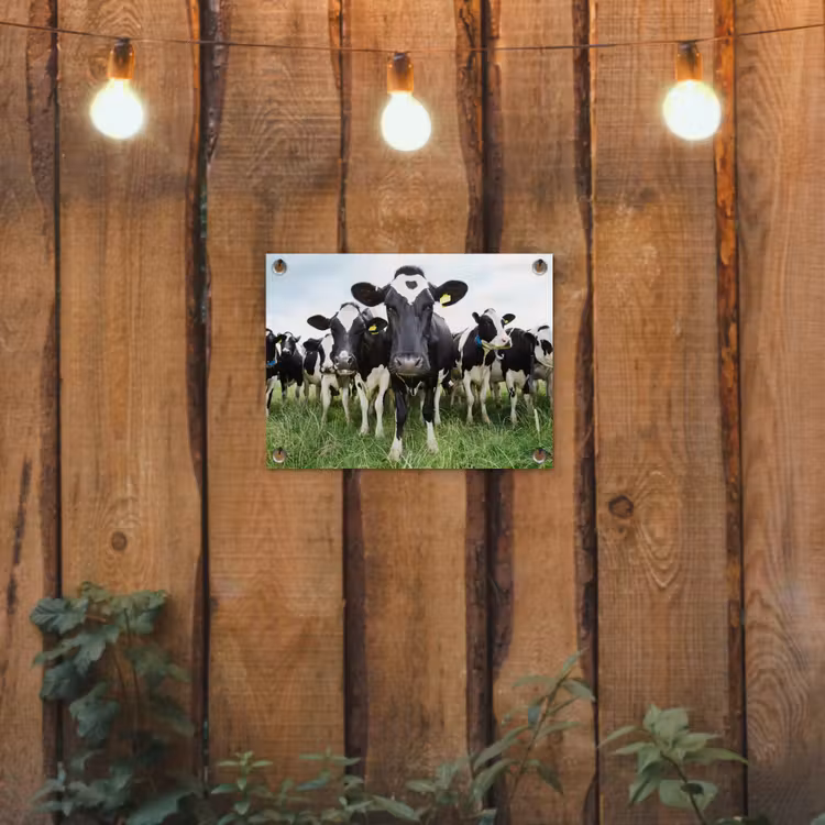Nieuwsgierige koeien tuinposter los doek klein -sfeer1