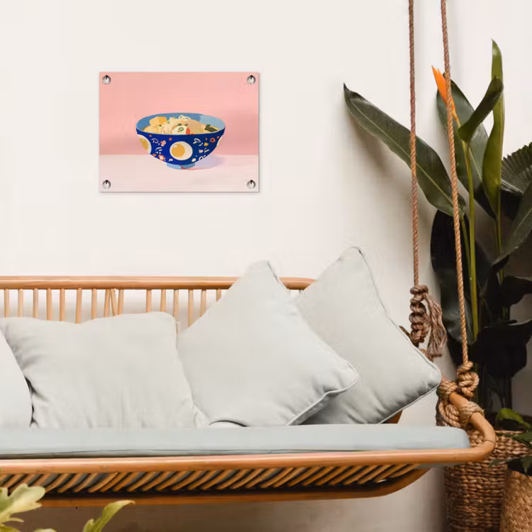Noodles - Kom - Blauw - Illustratie tuinposter los doek klein -sfeer7