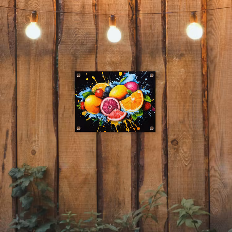 Fruit - Graffiti - Kleurrijk - Sinaasappel - Aardbei - Abstract tuinposter los doek klein -sfeer1