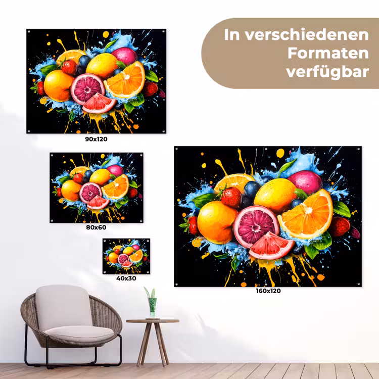 Fruit - Graffiti - Kleurrijk - Sinaasappel - Aardbei - Abstract tuinposter los doek klein -Xsfeer9_DE