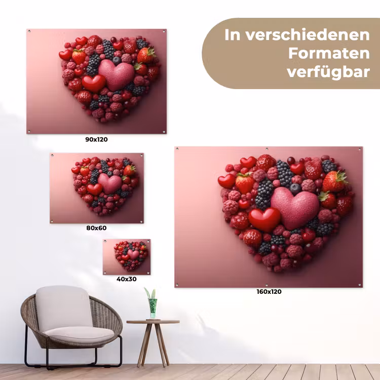 Fruit - Hartjes - Aardbeien - Frambozen - Bosbessen tuinposter los doek klein -Xsfeer9_DE
