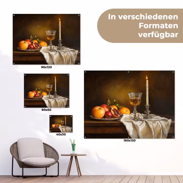 Fruit - Stilleven - Wijn - Kaars tuinposter los doek klein -Xsfeer9_DE