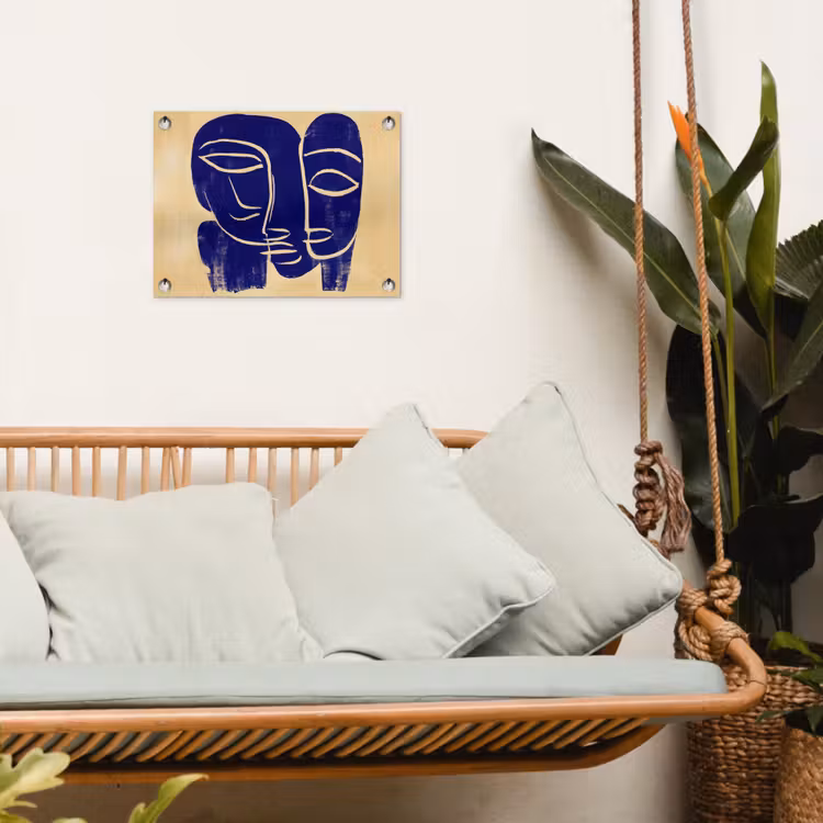 Okergeel - Blauw - Eenvoudige lijnen tuinposter los doek klein -sfeer7