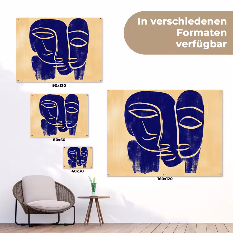 Okergeel - Blauw - Eenvoudige lijnen tuinposter los doek klein -Xsfeer9_DE
