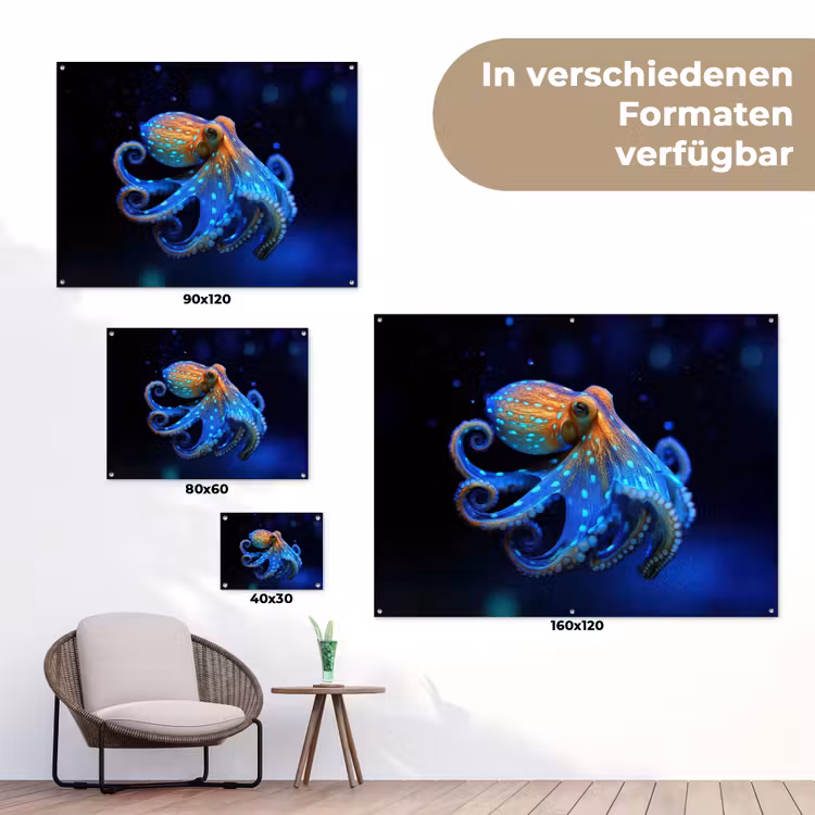 Octopus - Stippen - Blauw - Zee tuinposter los doek klein -Xsfeer9_DE
