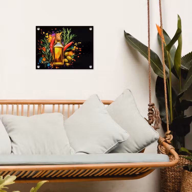 Olijfolie - Graffiti - Peper - Olijven - Modern tuinposter los doek klein -sfeer7