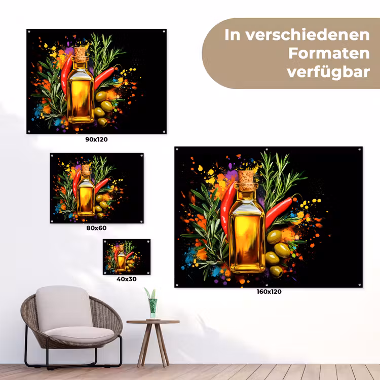 Olijfolie - Graffiti - Peper - Olijven - Modern tuinposter los doek klein -Xsfeer9_DE