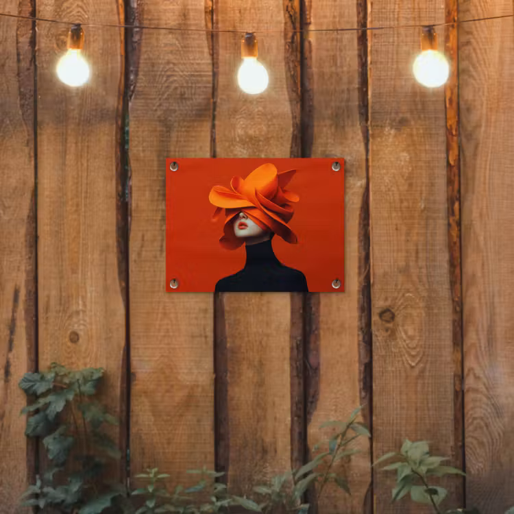 Oranje - Hoed - Vrouw tuinposter los doek klein -sfeer1