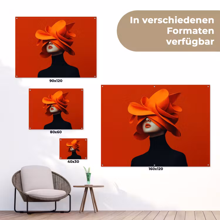 Oranje - Hoed - Vrouw tuinposter los doek klein -Xsfeer9_DE