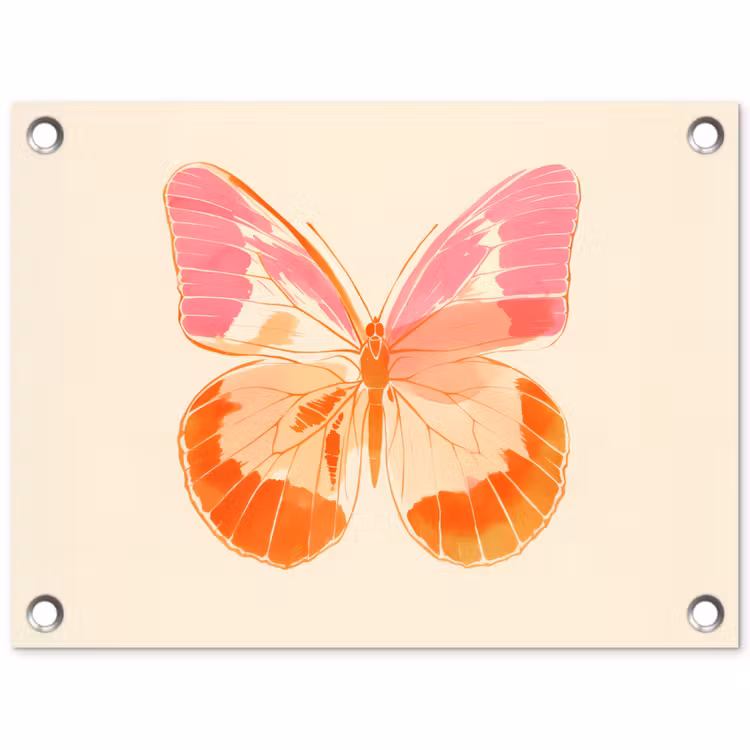 Oranje - Vlinder - Minimalistisch tuinposter los doek klein -3d