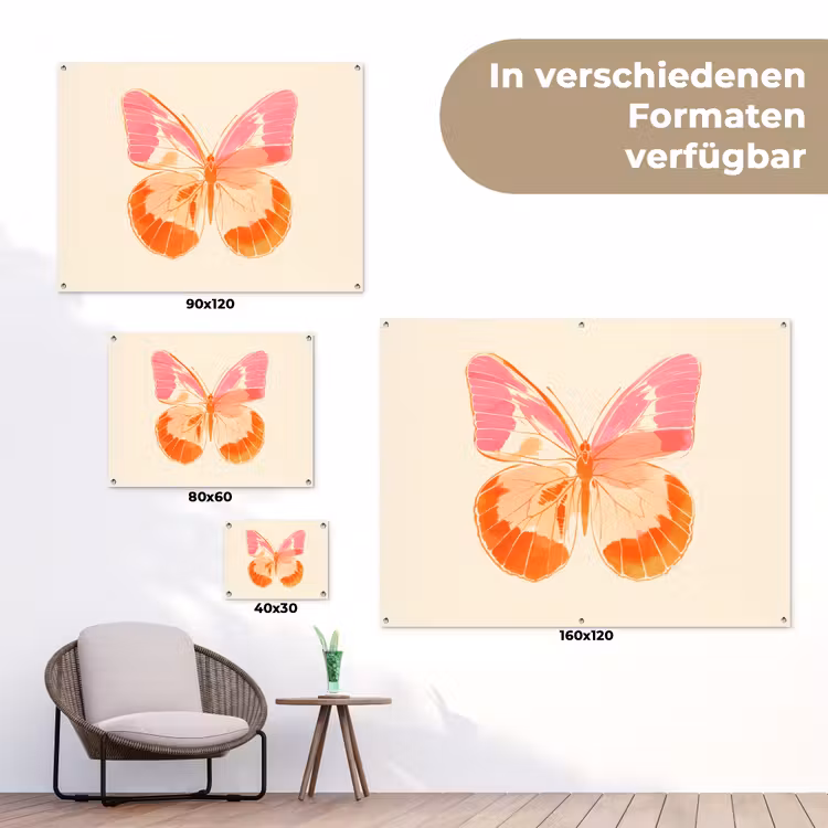 Oranje - Vlinder - Minimalistisch tuinposter los doek klein -Xsfeer9_DE